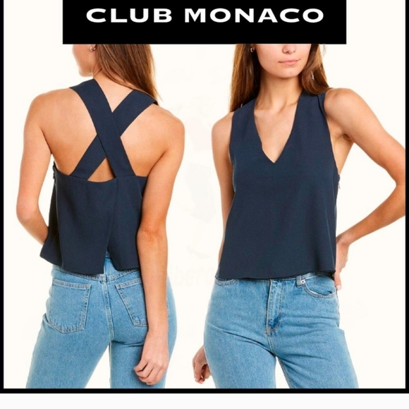 Club Monaco Tops - CLUB MONACO TOP NACY BLUE SIDE ZIPPER CROSS BACK
